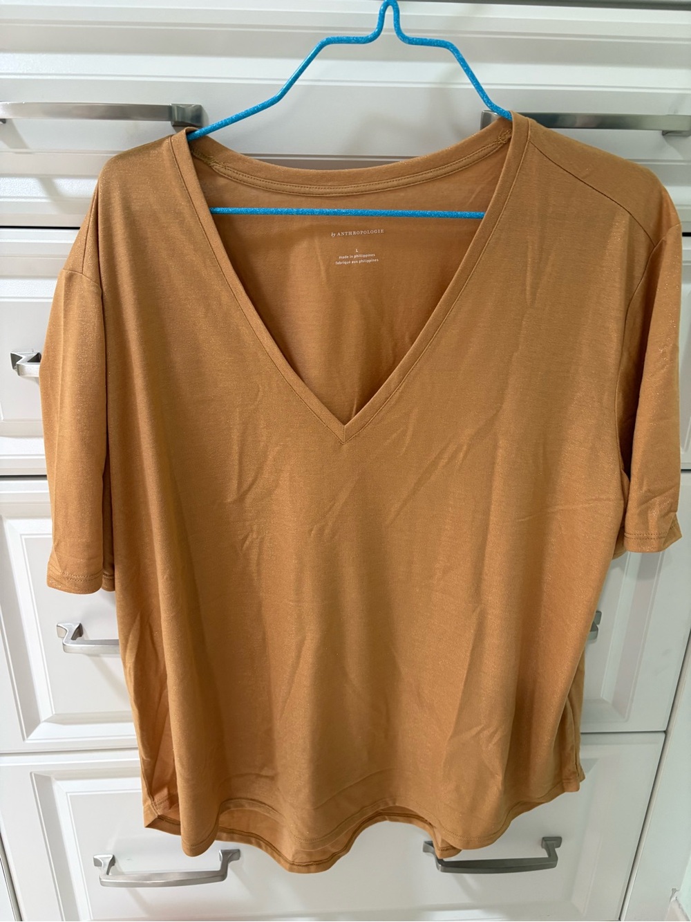 Anthropologie V-Neck Short Sleeve Tee in Gold
